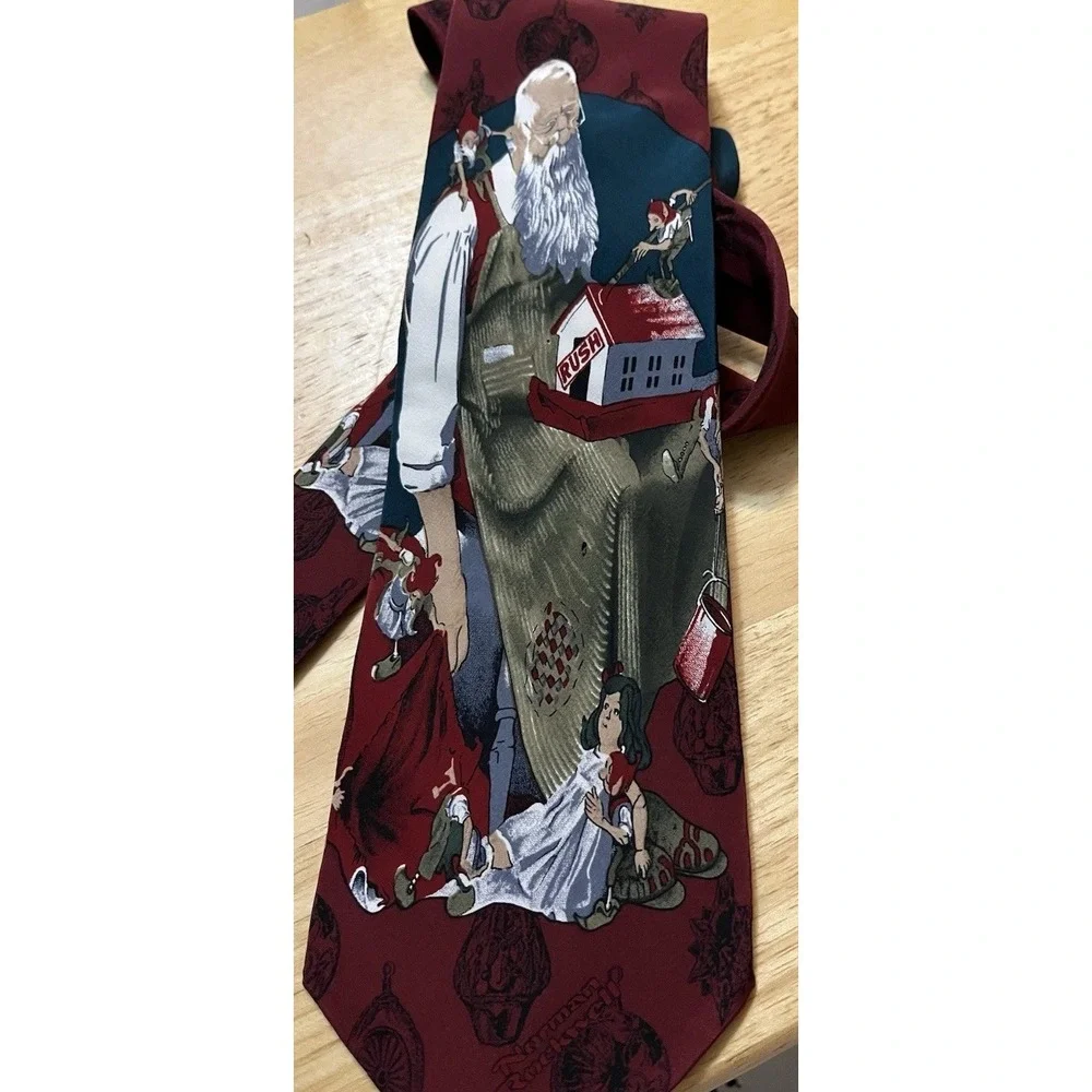 Vtg Novelty Neck Tie Christmas Santa/Elves Saturday Evening Post NORMAN ROCKWELL